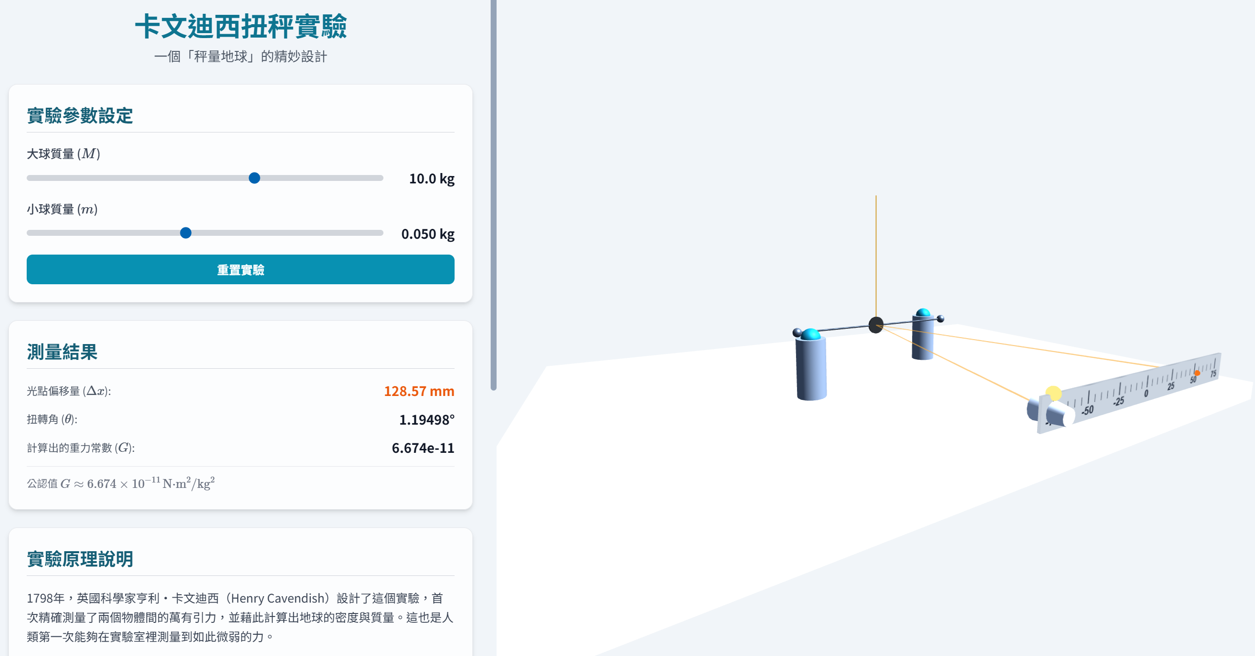 卡文迪西扭秤實驗模擬